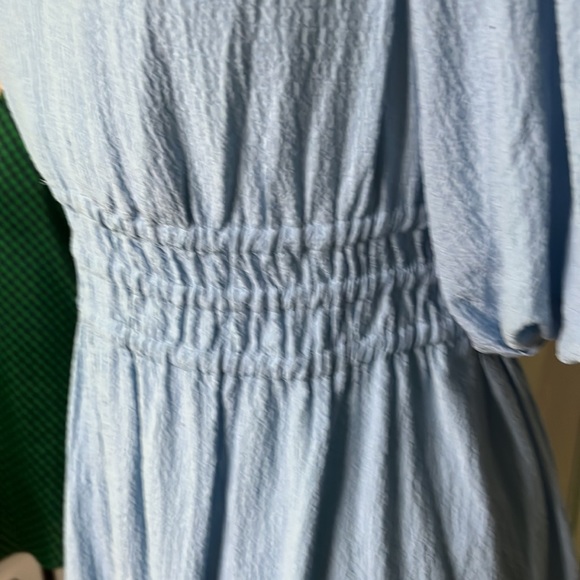 CALVIN KLEIN baby blue smocked poof sleeve womens Gauze dress - Picture 6 of 12